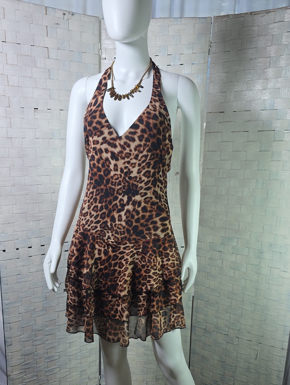 Leopard Print Halter Dress - Brown Animal Print
